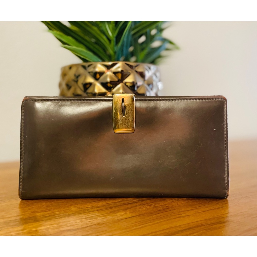 GUCCI Large Brown Leather Logo Wallet 💯 AUTHENTIC